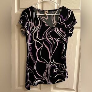 SUSAN LAWRENCE~STYLISH BLACK AND PURPLE~WOMEN’S TOP~LG